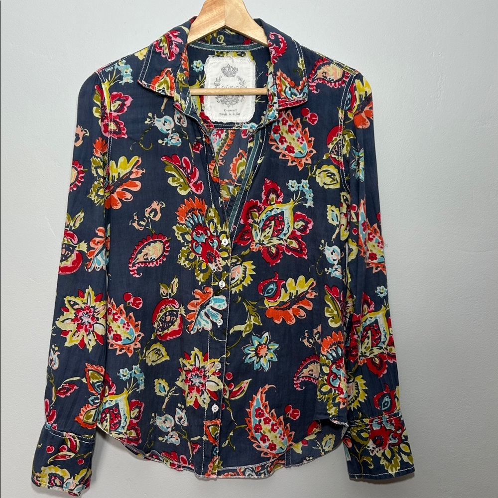 CINO Pomegranate Floral button down Shirt Blue/Gray/Pink XS - Picture 2 of 7